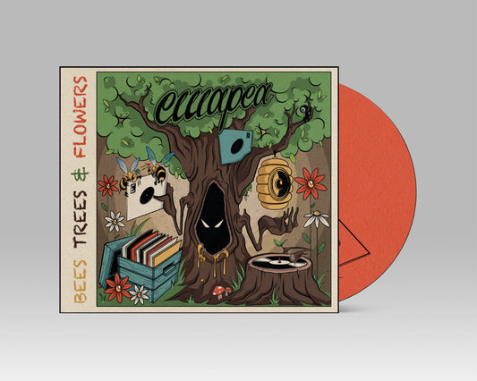 Limited Edition Digipack of Emapea - Bees, Trees and Flowers CD, featuring detailed album artwork with a vinyl-inspired aesthetic and old-school hip-hop elements.
