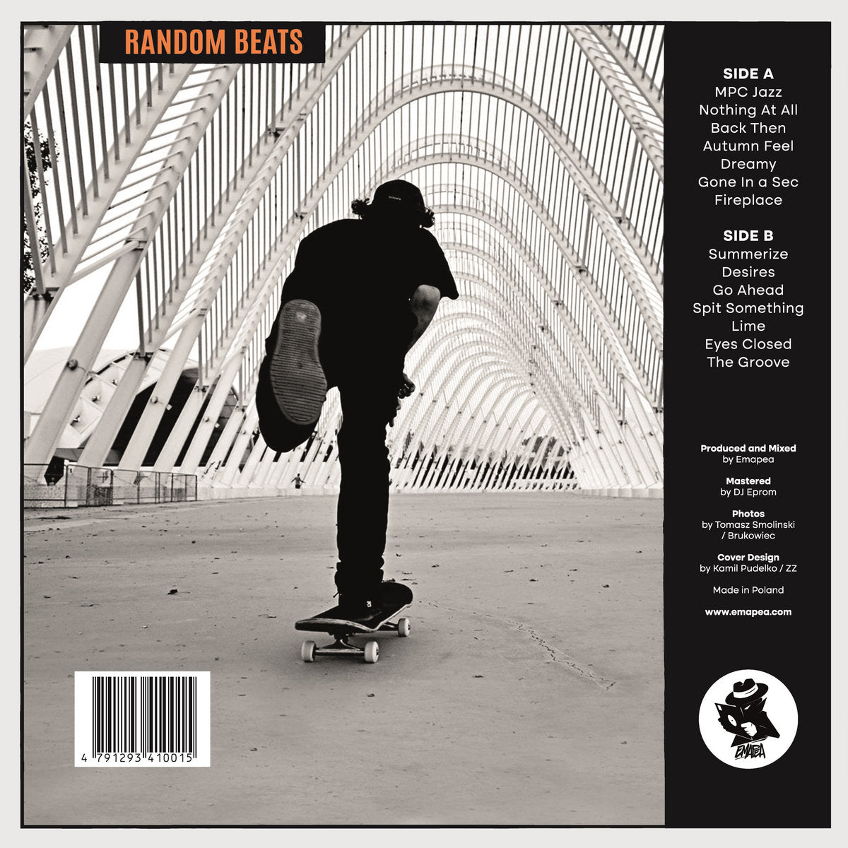 Emapea - Random Beats Vinyl LP (Back Cover) | Tracklist & Credits for Boom Bap & Jazzy Hip-Hop